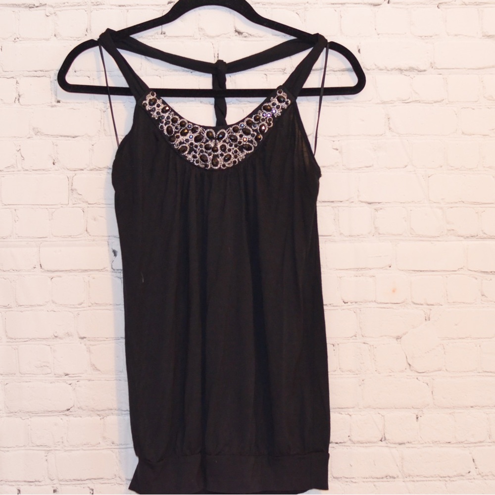 EXPRESS Black Tank Top Dress embellished neck sleeveless halter top Size Small